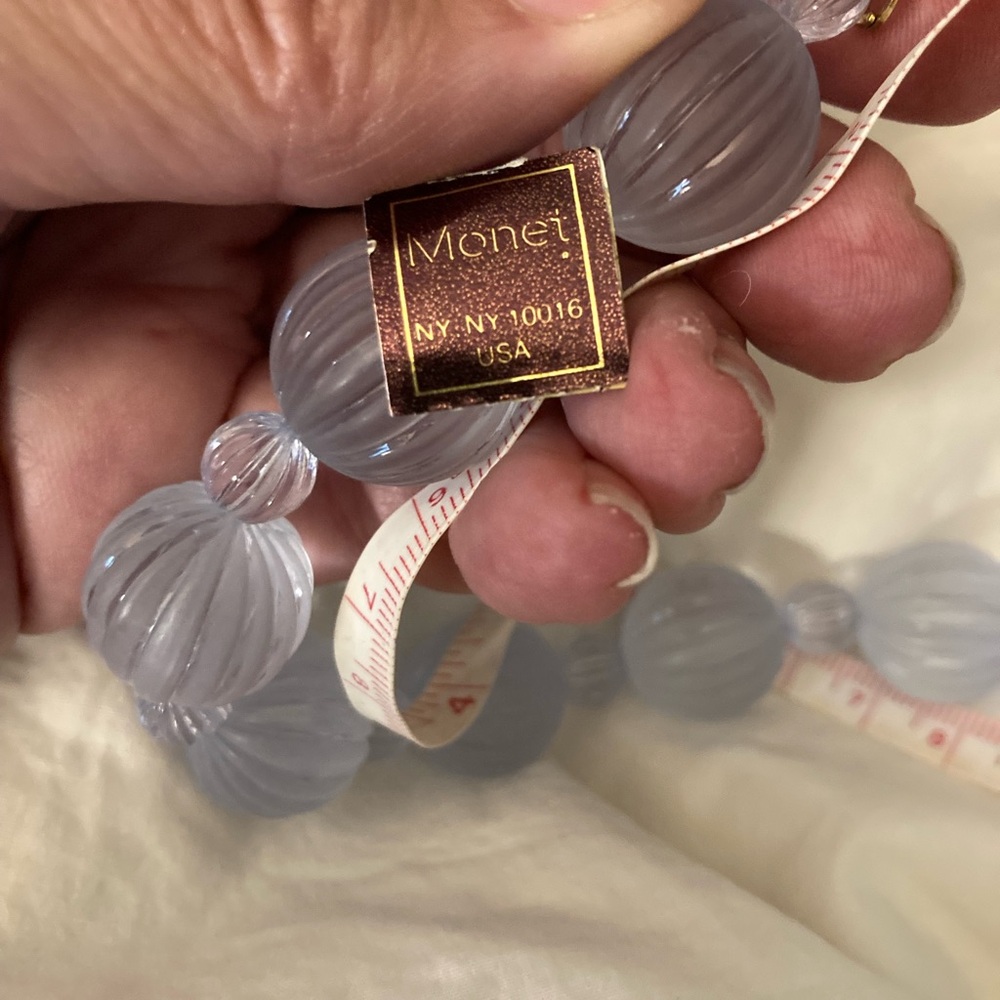 Vintage Monet NOS Frosted Blue Glass Beaded Necklace NWT with Monet tag